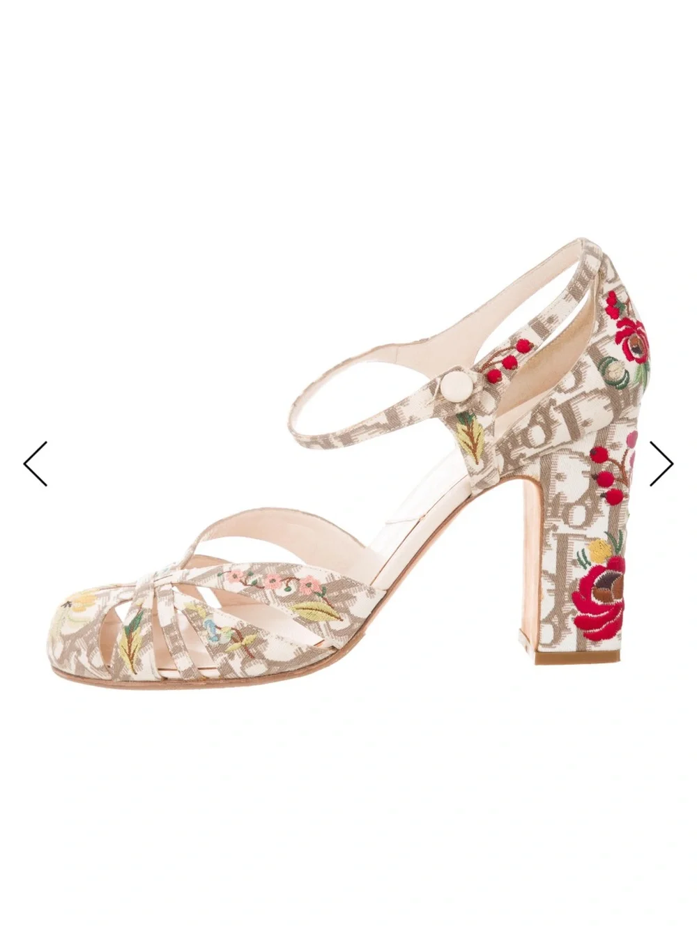 DIOR BY JOHN GALLIANO DIORISSIMO CANVAS EMBROIDERED MARY JANE HEELS - Picture 2 of 6
